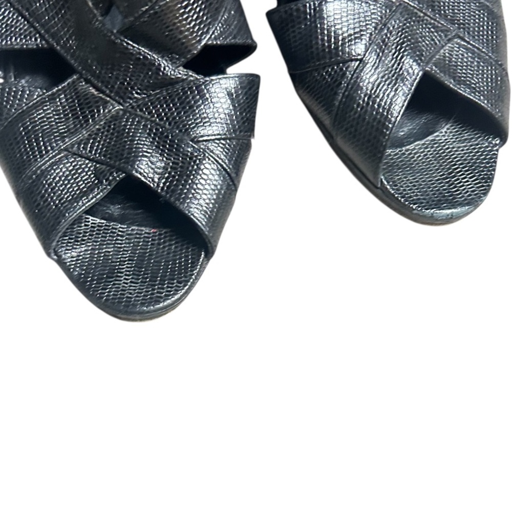 Yves Saint Laurent YSL Vintage Embossed Block Heel Peep Toe Sandals Size 9N - Picture 7 of 8